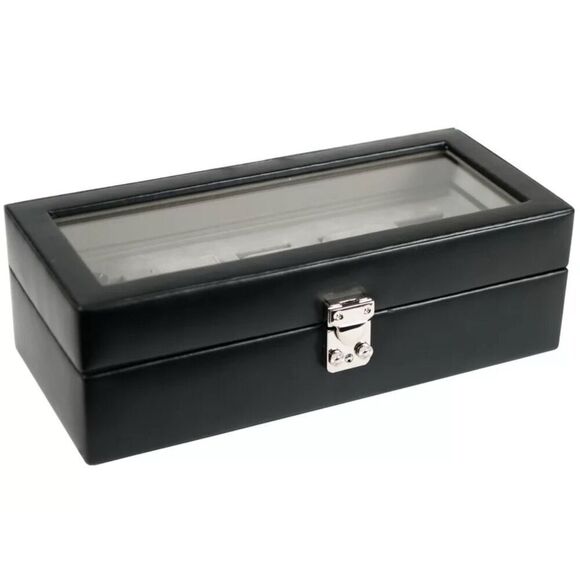 Wolf design black leather heritage storage watch box jewelry box home accent - Picture 3 of 12